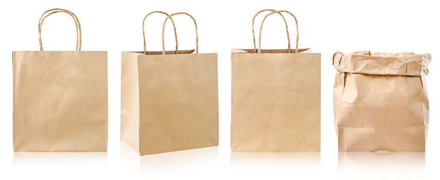 Set of vintage paper bag isolated on white background, Save clipping path.