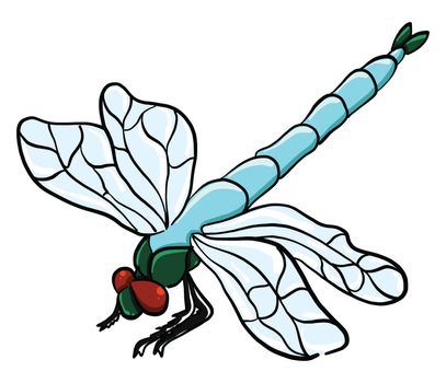Blue dragonfly , illustration, vector on white background