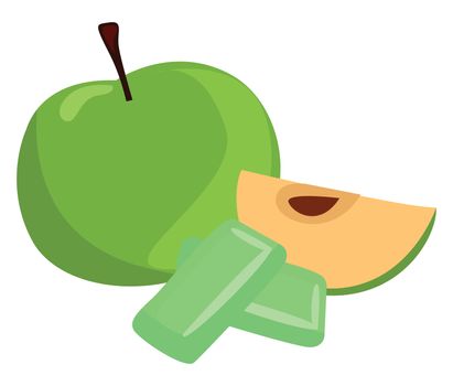 Green apple gum , illustration, vector on white background