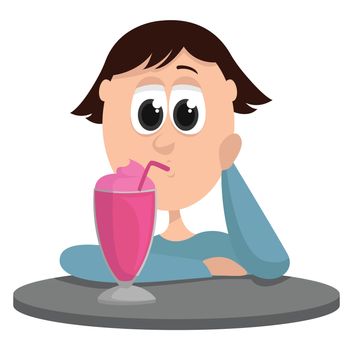 Girl drinking drink , illustration, vector on white background