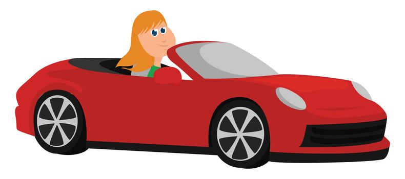 Girl in red car , illustration, vector on white background