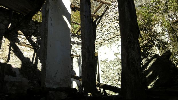 Ruin abandoned on the dolomites, an old abandone building from exterior