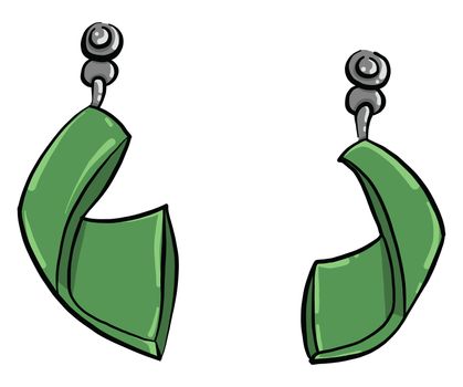 Green earrings , illustration, vector on white background