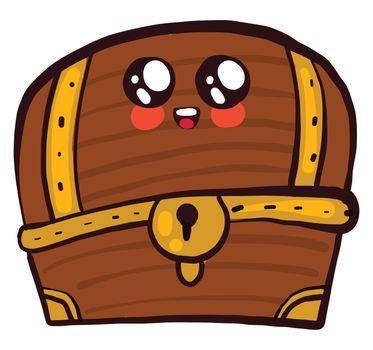 Cute wooden chest , illustration, vector on white background