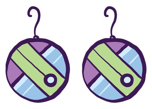 Colorful earrings , illustration, vector on white background