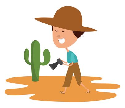 Man in the desert , illustration, vector on white background