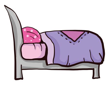 Bed with purple blanket , illustration, vector on white background