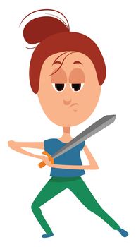 Girl with a sword , illustration, vector on white background