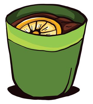 Green cup with lemon , illustration, vector on white background