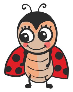 Ladybug with big eyes , illustration, vector on white background