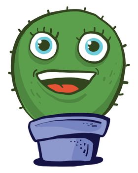 Happy round cactus , illustration, vector on white background