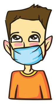 Guy wearing medical mask , illustration, vector on white background