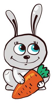 Happy bunny with carrot , illustration, vector on white background