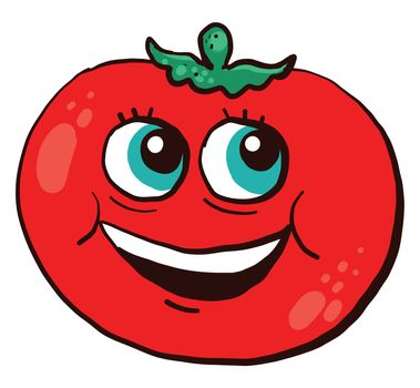 Happy red tomato , illustration, vector on white background