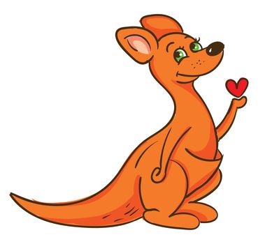 Kangaroo with heart , illustration, vector on white background