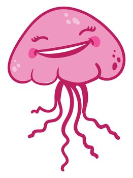 Happy pink jellyfish , illustration, vector on white background