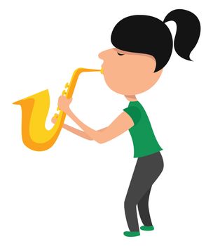 Girl playing saxophone , illustration, vector on white background