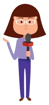 Journalist with microphone , illustration, vector on white background