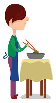 Wife making dinner , illustration, vector on white background