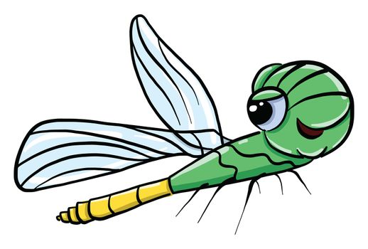 Green flying insect , illustration, vector on white background