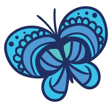 Beautiful blue butterfly , illustration, vector on white background