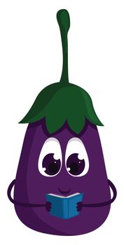 Eggplant reading book , illustration, vector on white background