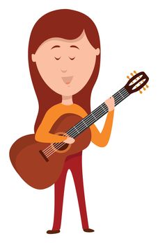 Woman playing guitar , illustration, vector on white background