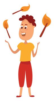 Juggling with fire sticks , illustration, vector on white background