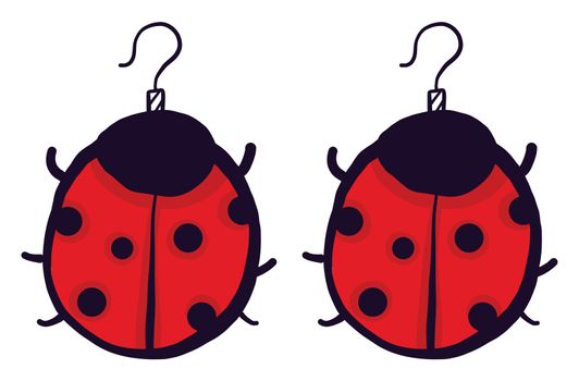 Ladybug earrings , illustration, vector on white background