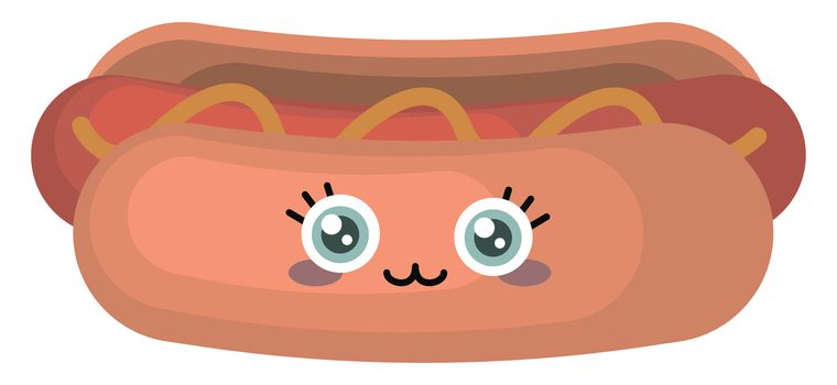 Cute happy hot dog , illustration, vector on white background