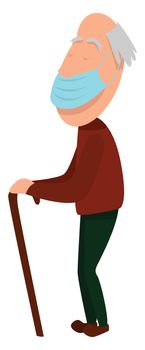 Old man with walking stick , illustration, vector on white background