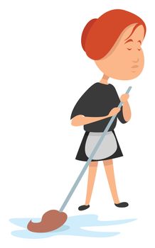 Maid cleaning floor , illustration, vector on white background