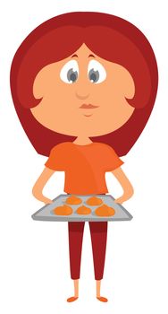 Girl with muffins , illustration, vector on white background