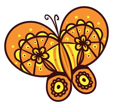 Orange butterfly , illustration, vector on white background
