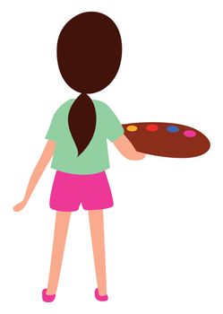 Girl with color palette , illustration, vector on white background