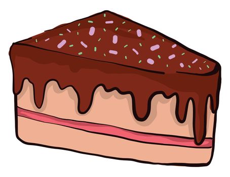 Piece of chocolate cake , illustration, vector on white background