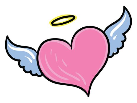 Pink heart with wings , illustration, vector on white background
