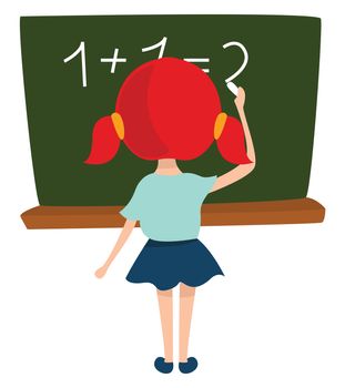 Girl doing math , illustration, vector on white background