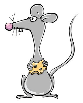 Mouse with cheese , illustration, vector on white background