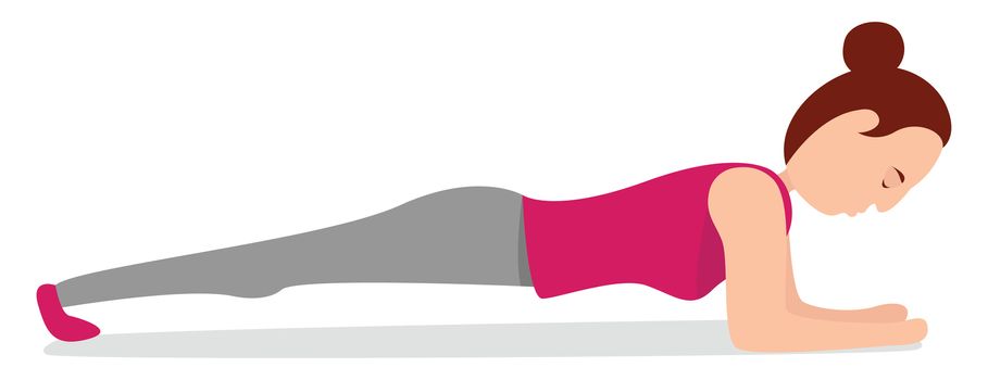 Girl doing plank , illustration, vector on white background