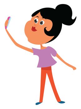 Girl taking selfie , illustration, vector on white background