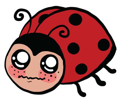 Scared ladybug , illustration, vector on white background