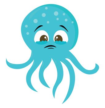 Sad blue octopus , illustration, vector on white background