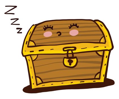 Sleeping wooden chest , illustration, vector on white background