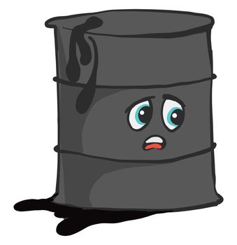 Sad fuel oil barrel , illustration, vector on white background