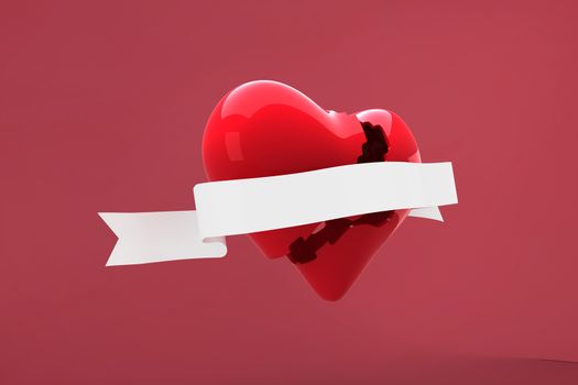 Heart with scroll against red