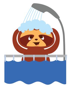 Showering sloth , illustration, vector on white background