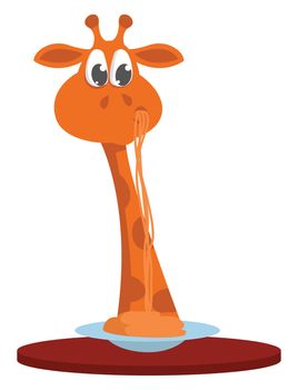 Giraffe eating spaghetti , illustration, vector on white background