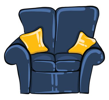 Blue sofa , illustration, vector on white background