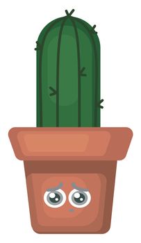 Cactus in sad pot , illustration, vector on white background